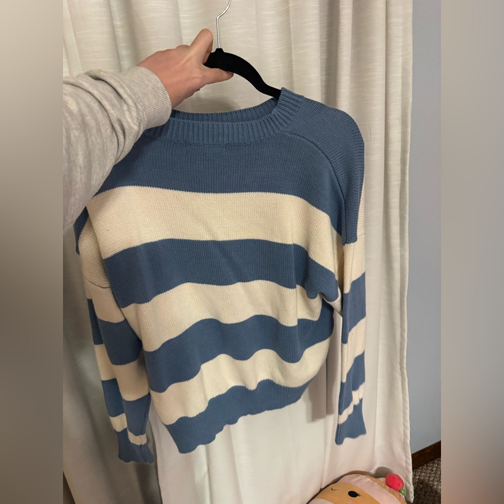 Striped Crewneck Sweater - Blue & Cream